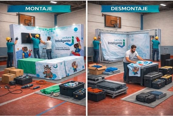 Proceso de montaje y desmontaje de stand para exposición realizado por el equipo de Markekint