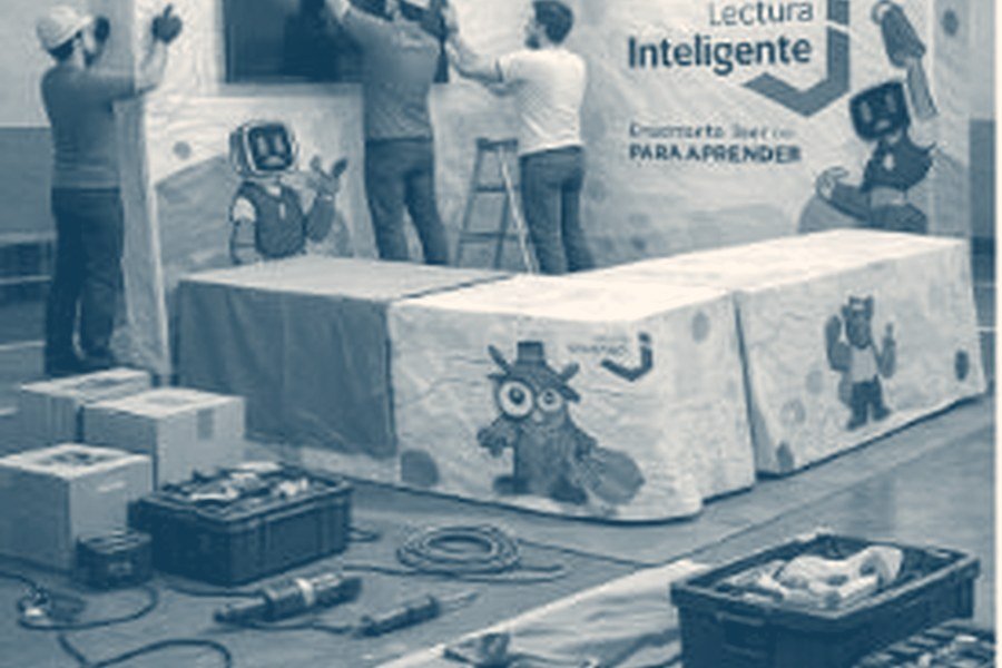 Montaje de un stand en sede antes de la apertura de la exposición